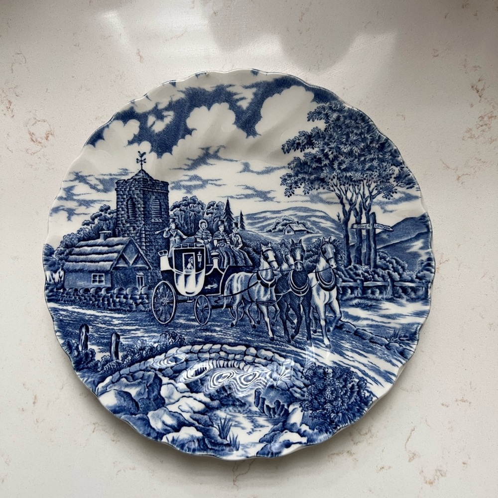 Vintage Myott Staffordshire Royal Mail Bread and Butter Plates Blue & White 6 pc